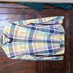 LANDS' END CANVAS button down shirt, size large, yellow, blue,red, white plaid.